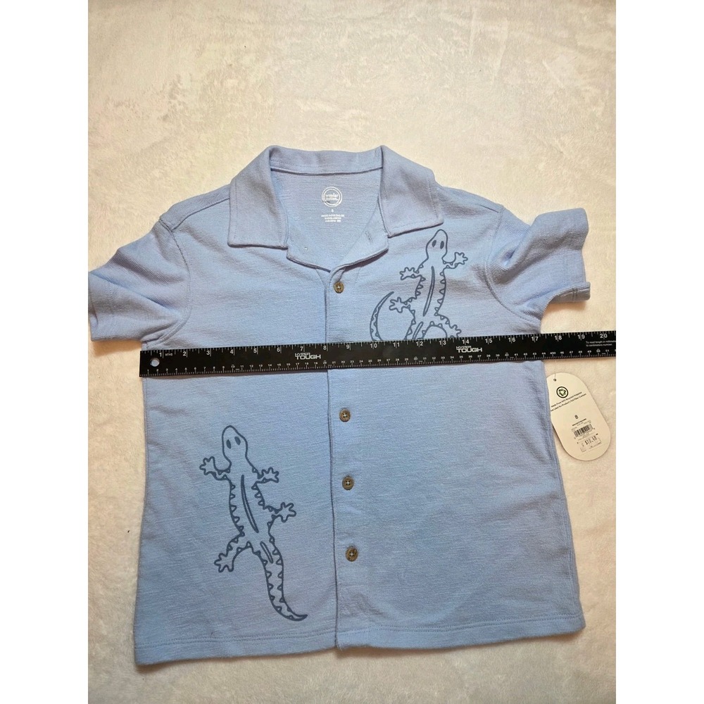 219 Wonder Nation Boys Button Front Shirt Gecko Print Blue Size 8 NWT Short... - Picture 4 of 10